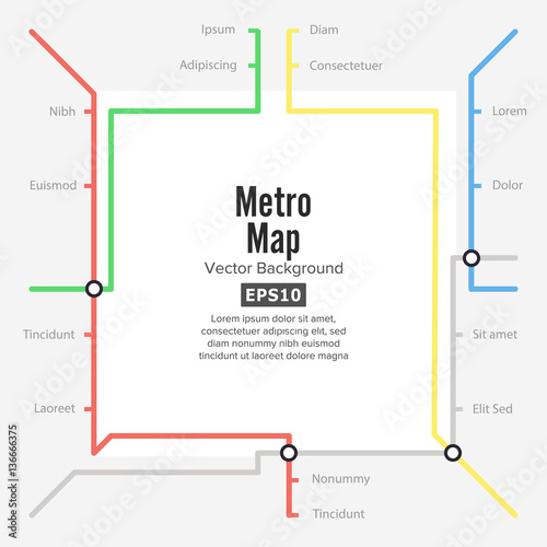 Metro Map Vector. Rapid Transit Illustration. Colorful Background With Stations