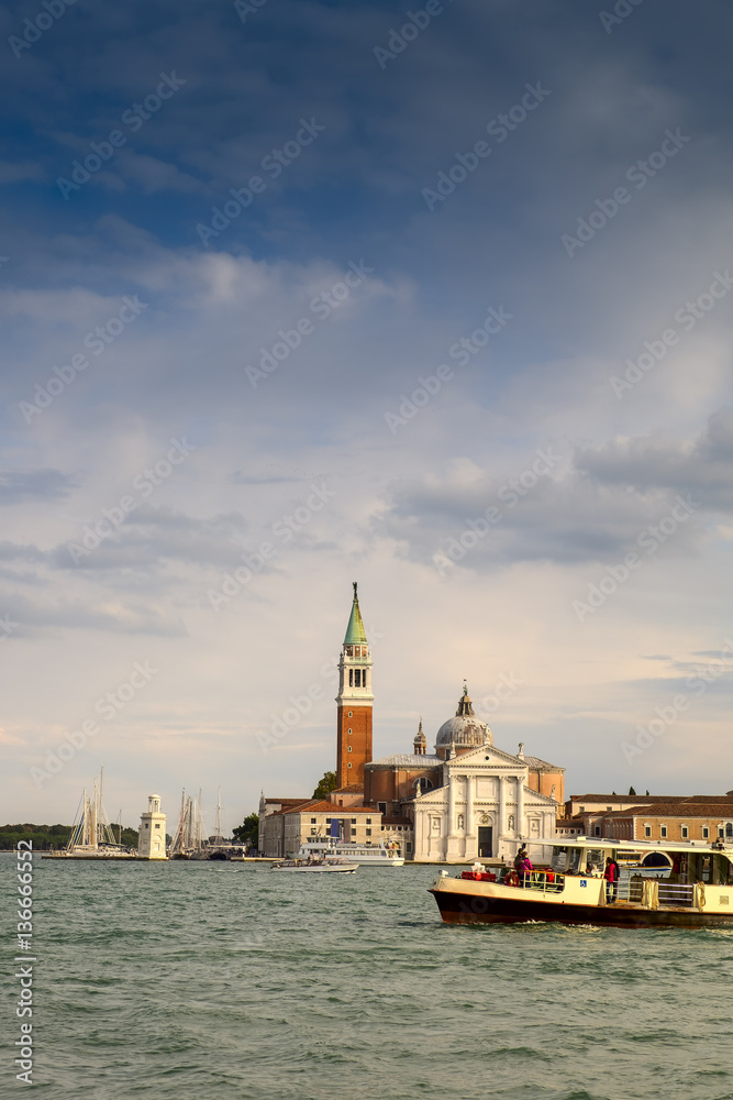 Venice view of San Giorgio Maggiore island from Campanile di San Marco. Venice, Italy. 