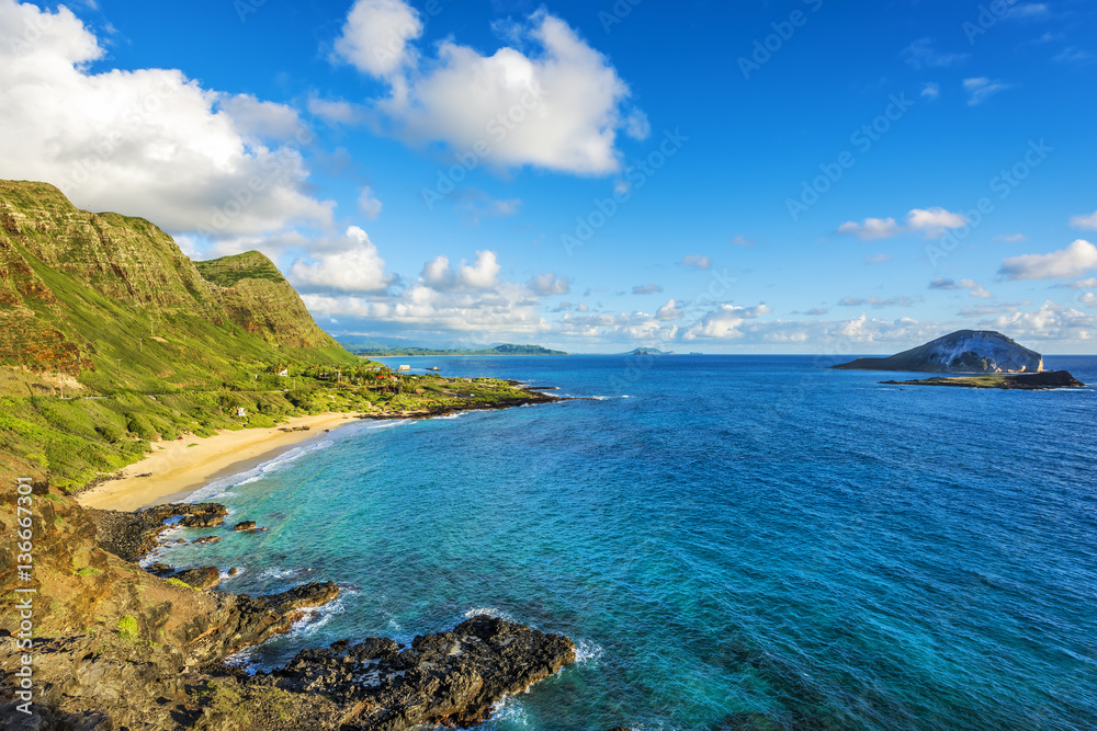 Overview of Makapu'u beach and coastline, Oahu, Hawaii