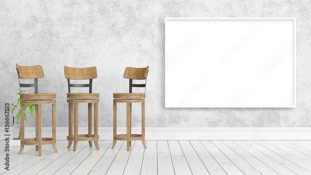 Modern bright interior with empty frame . 3D rendering Modern bright interior with empty frame . 3D rendering