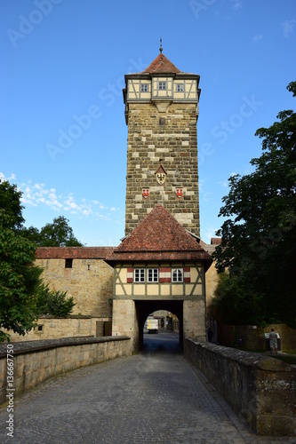 View in the historical town of Rothenburg on the Tauber, Bavaria, region Middle Franconia, Germany