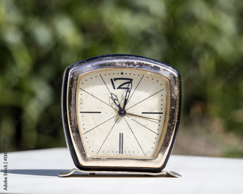 Naklejka premium old bracket clock, vintage mechanical USSR alarm clock