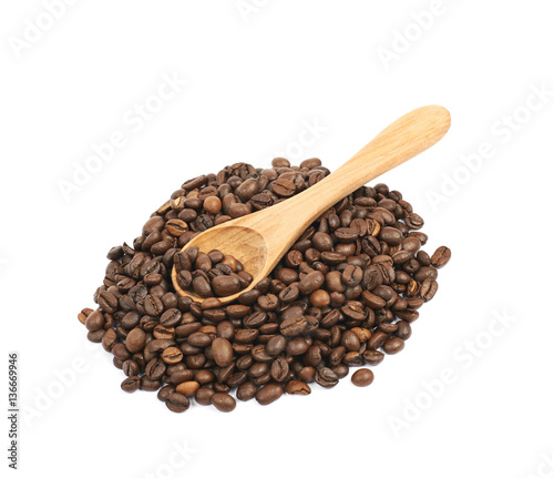 Pile of roasted coffee beans isolated