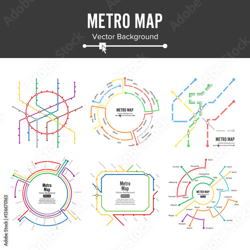 Metro Map Vector. Plan Map Station Metro And Underground Railway Metro Scheme Illustration. Colorful Background With Stations photo