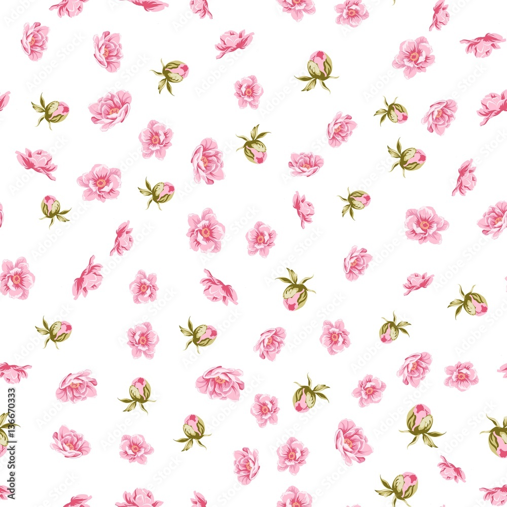 Elegant flowers fabric with seampless pattern. Spring flowers pattern over white background. Vector illustration. Elegant flowers fabric with seampless pattern. Spring flowers pattern over white background. Vector illustration.