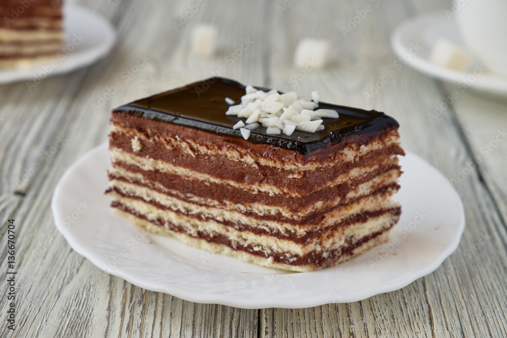 Delicious dessert cake with chocolate cream and coffee Delicious dessert cake with chocolate cream and coffee