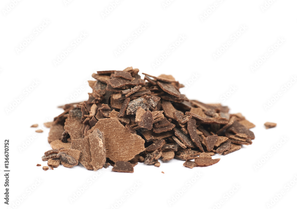 Pile of chocolate flakes isolated Pile of chocolate flakes isolated