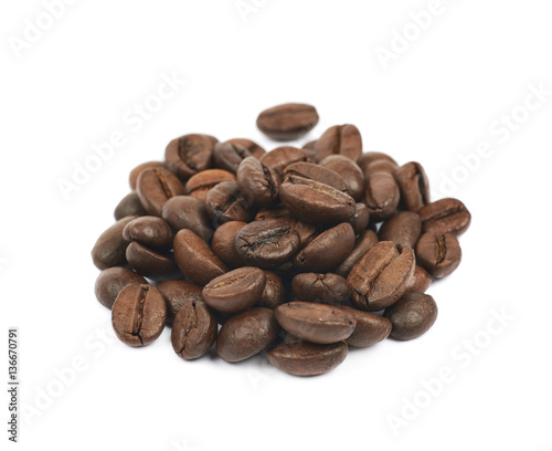 Pile of roasted coffee beans isolated