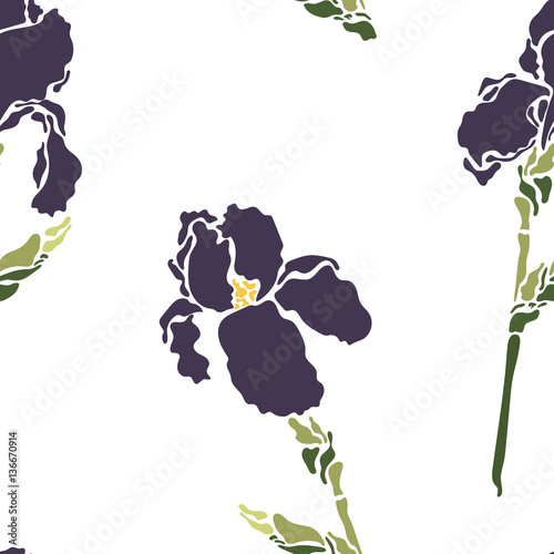 Fototapeta Naklejka Na Ścianę i Meble -  Floral pattern with iris flowers. Seamless vector pattern with colorful iris flowers.Textile texture.Textile seamless print
