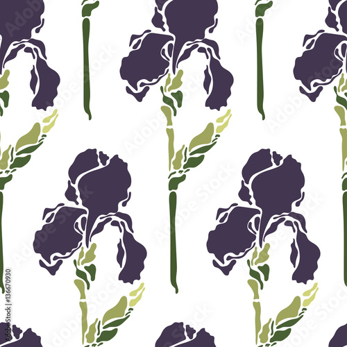 Fototapeta Naklejka Na Ścianę i Meble -  Floral pattern with iris flowers. Seamless vector pattern with colorful iris flowers.Textile texture.Textile seamless print