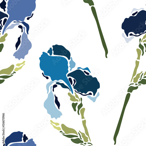 Fototapeta Naklejka Na Ścianę i Meble -  Floral pattern with iris flowers. Seamless vector pattern with colorful iris flowers.Textile texture.Textile seamless print