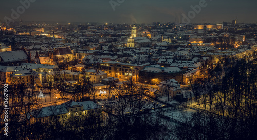 Vilnius old town panorama at night