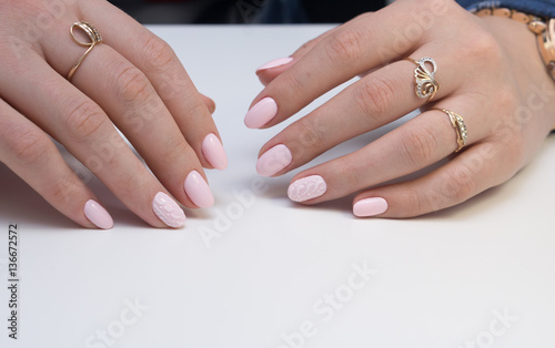 Hands and natural nails  ideal clean manicure. Decorated with stylish elements
