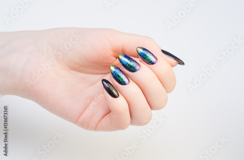 Hands and natural nails  ideal clean manicure. Decorated with stylish elements