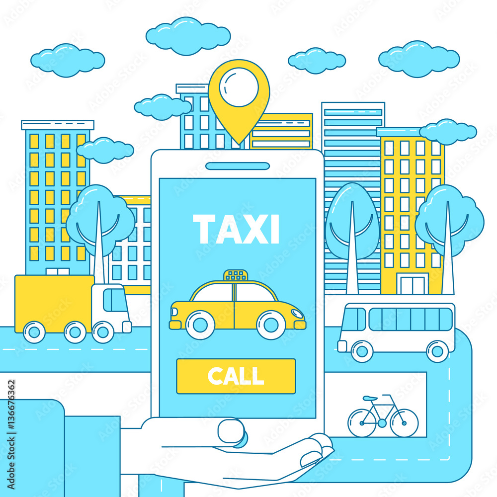Taxi app illustration. Taxi app illustration.