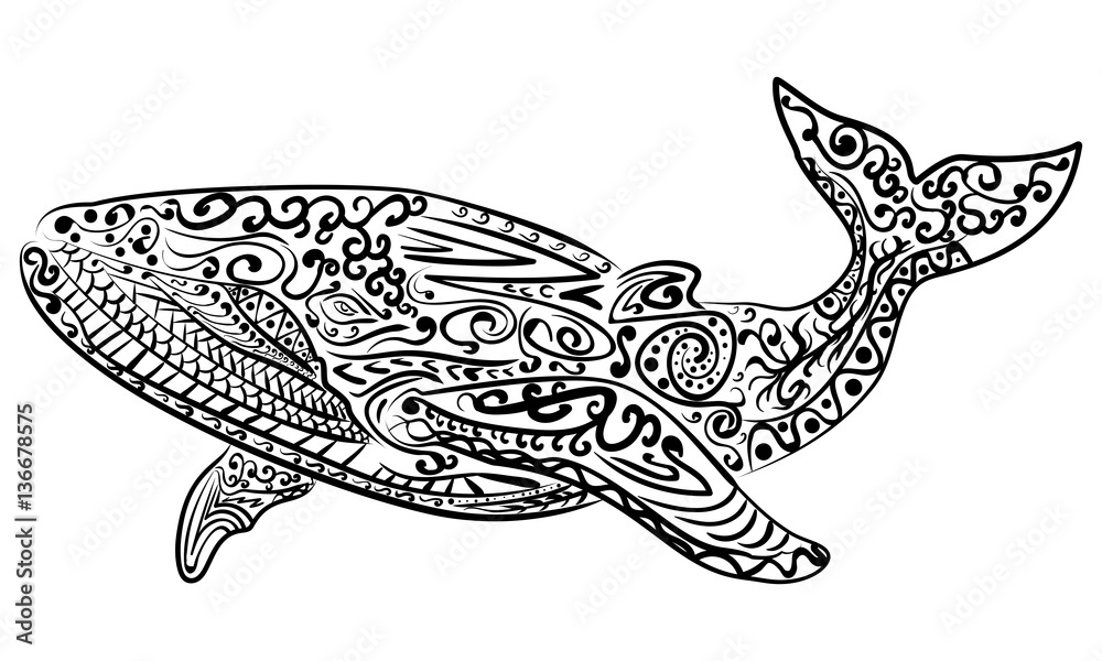 Obraz premium Zentangle stylized whale vector illustration