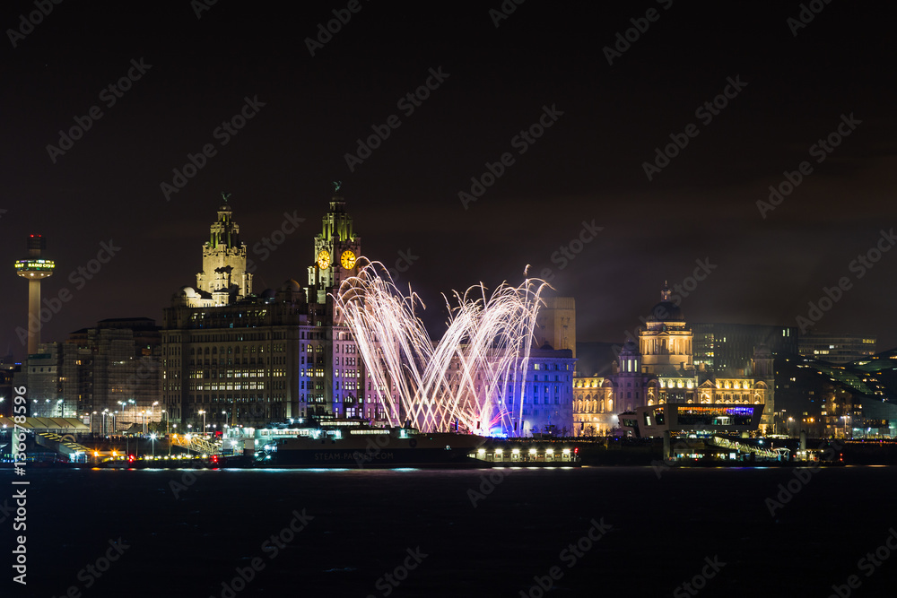 Fireworks on the Liverpool waterfront