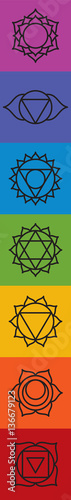Set of seven chakra symbols. Yoga, meditation. Vector