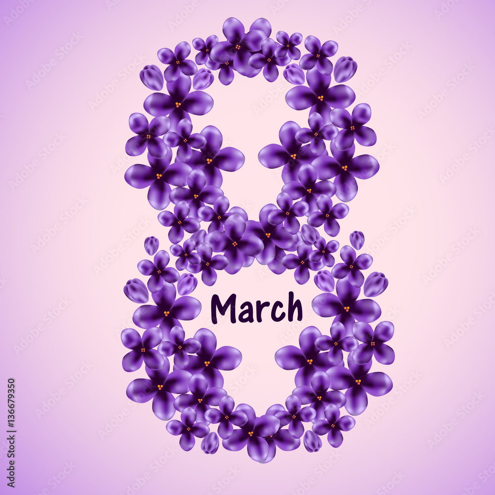 Greeting card with lilac flowers for March 8 Greeting card with lilac flowers for March 8
