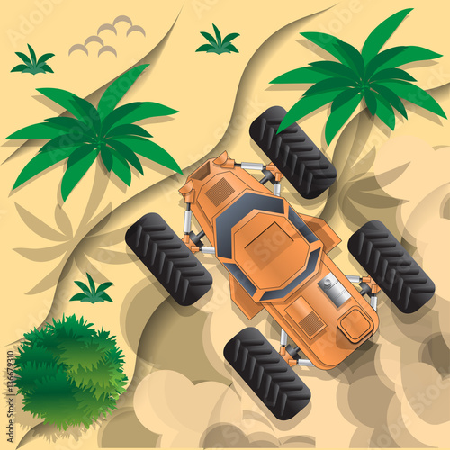 Futuristic car. View from above. Vector illustration.