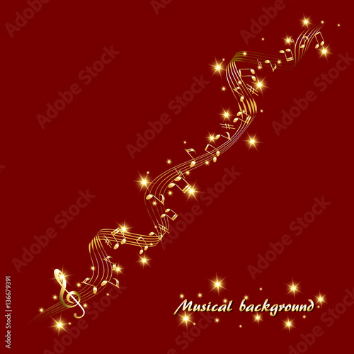 Red background with gold notes