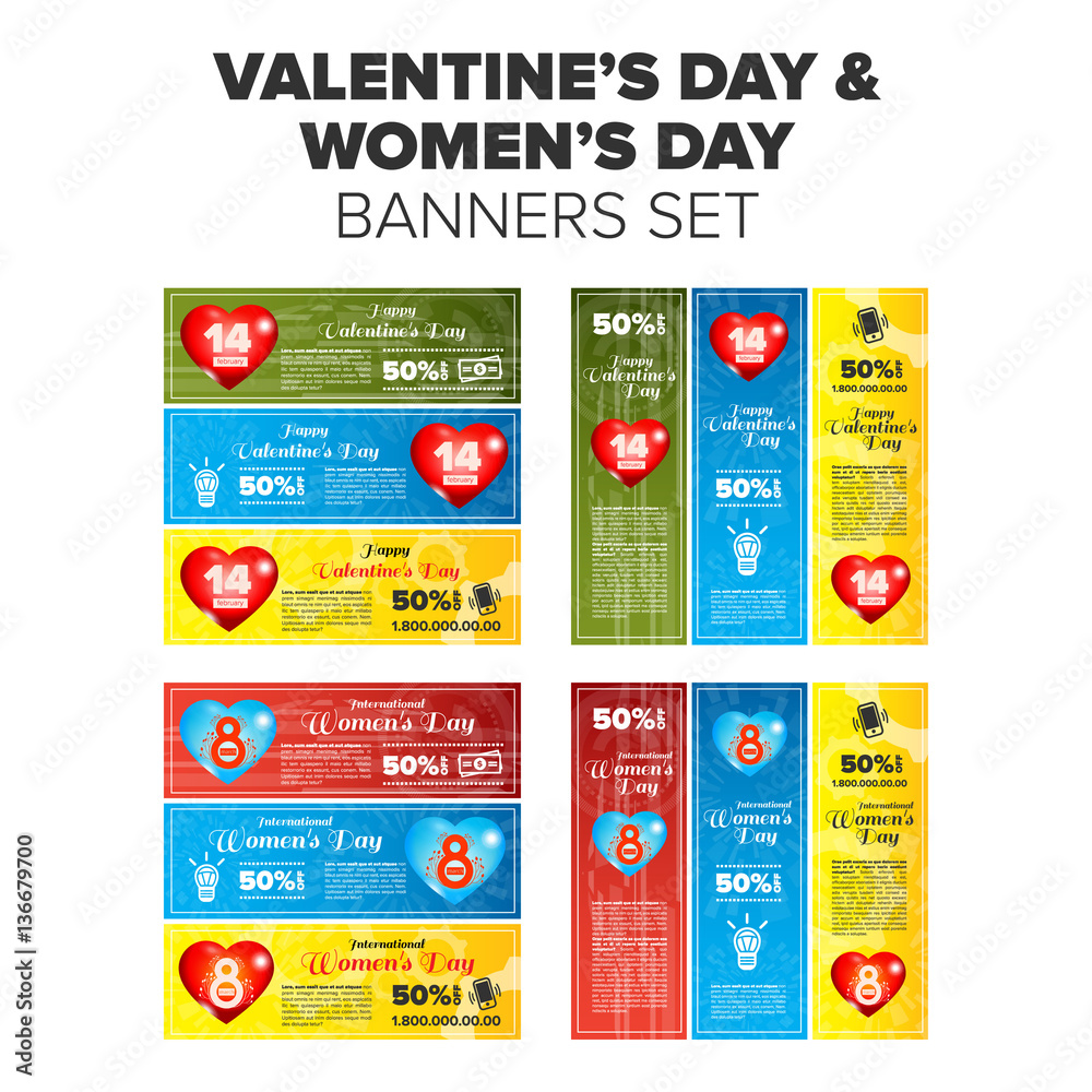 Naklejka premium Valentine and women day banner set
