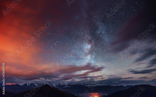 fantastic winter meteor rain and mountains in the mist