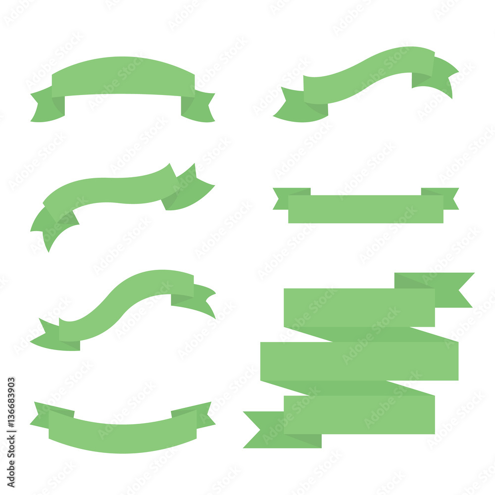 Green ribbons set isolated on white background