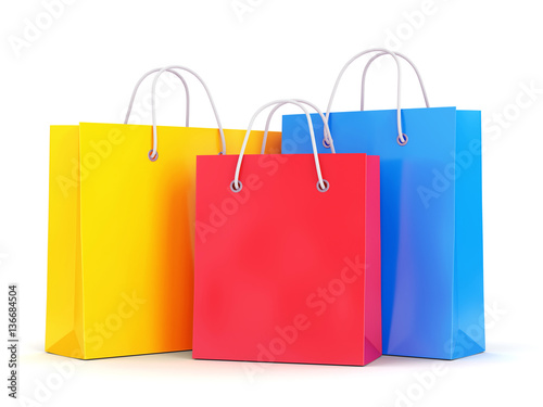 Three shopping bags on white background