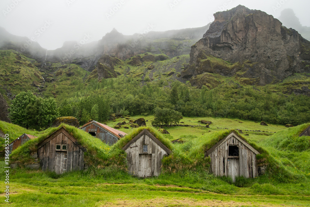 Typical icelandic house covered with grass