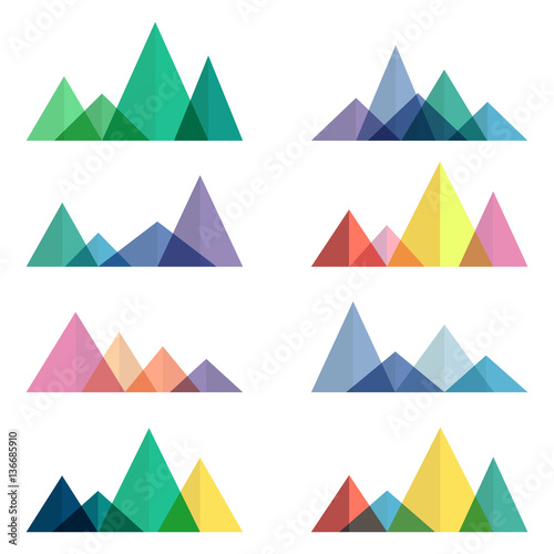 Set of polygonal mountain ridges. Vector design elements for illustration of nature. 