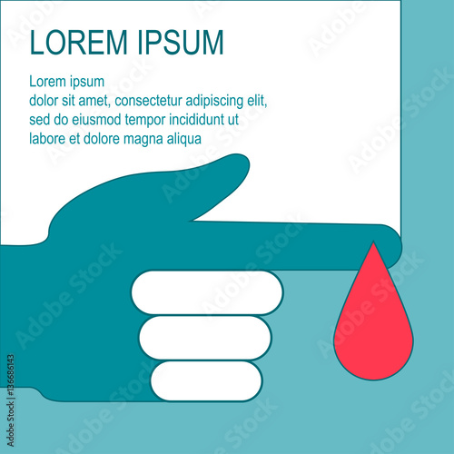 Diabetes Vector illustration Hand of man with drop of blood Diabetes banner template in flat design