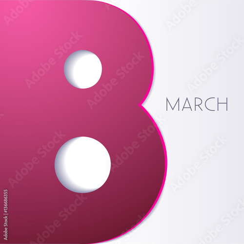 8 march Vector illustration Paper art number 8 in pink color on white background Postcard template for 8 march