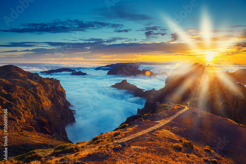 beautiful sunset over the mountains, Madeira Island, Portugal photo
