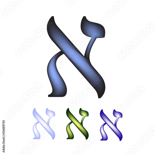 Hebrew font. The Hebrew language. The letter Aleph. Vector illustration on isolated background