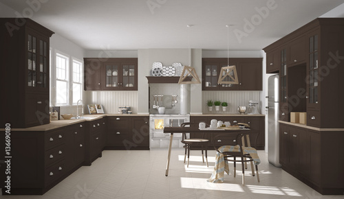 Scandinavian classic kitchen with wooden and brown details  mini