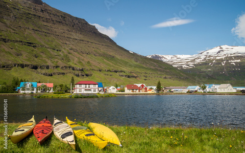 Scenic city of Seydisfjordur in Iceland