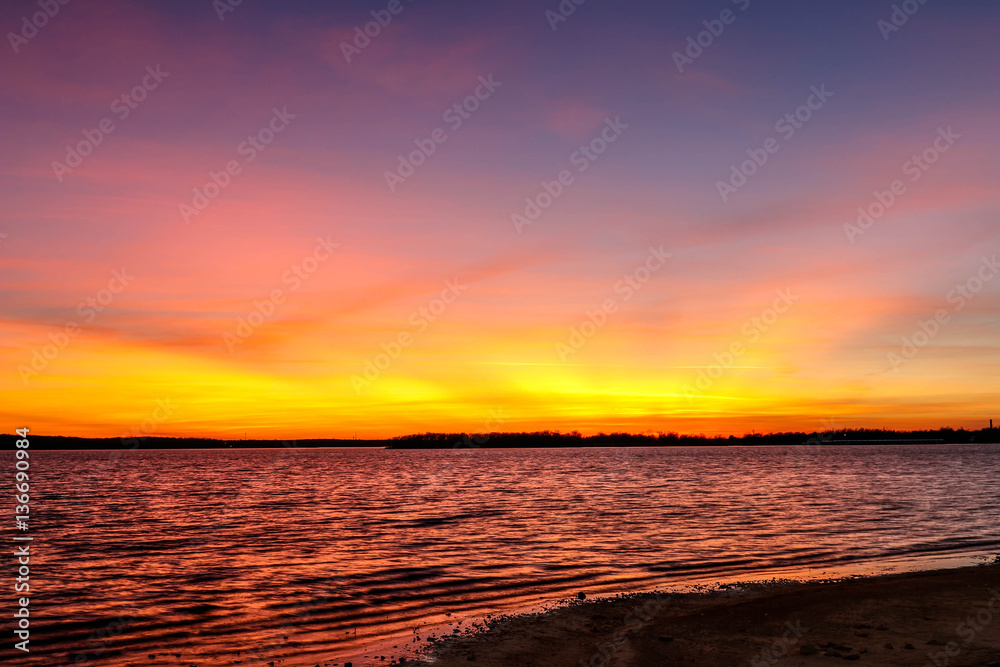 Beautiful sunset over a lake in Oklahoma.