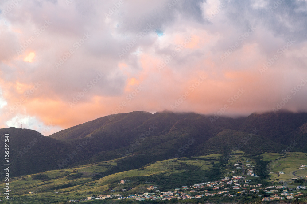 Orange Clouds Over St Kitts Mountain