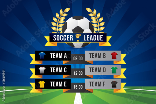 Vector of soccer ball match on green field background.