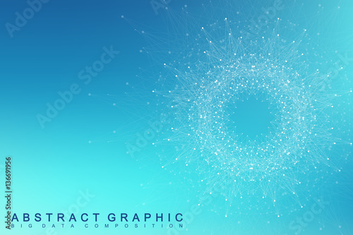 Geometric graphic background molecule and communication. Big data complex with compounds. Lines plexus, minimal array. Digital data visualization. Scientific cybernetic vector illustration.