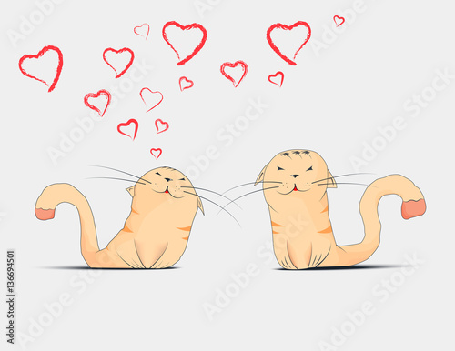 Postcard with couple in love cats. Vector illustration