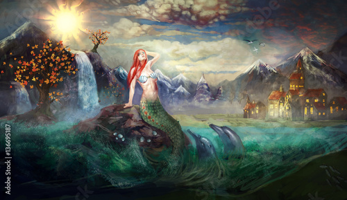 Dekoracja na wymiar  mermaid-on-rock-in-the-sea