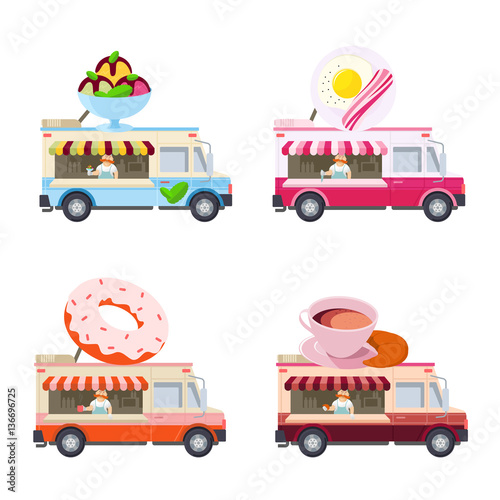 Food truck vector flat illustration