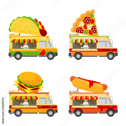 Food truck vector flat illustration