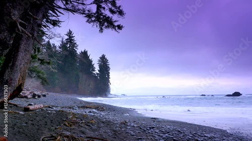 4K Waves Telephoto Zoom, Pacific North West Coast Waves on Beach Wind