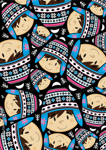 Cute Cartoon Boy in Wooly Christmas Hat