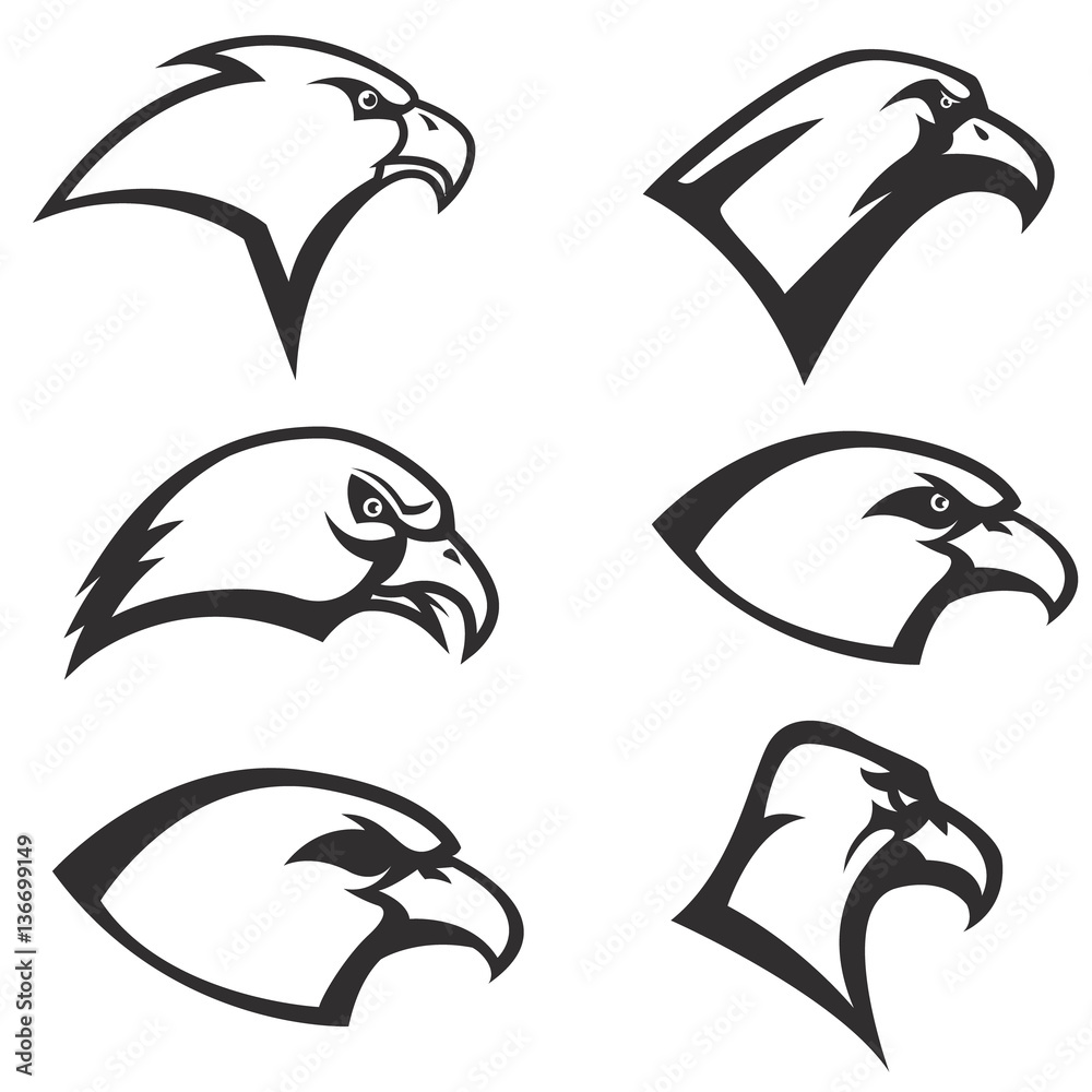 Naklejka premium Set of Eagle heads icon isolated on white background. Vector des