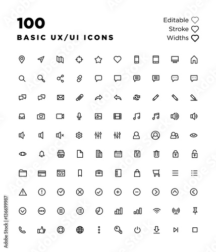 Basic Ux/Ui Icons, editable stroke widths
