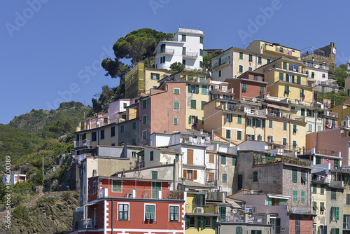 Village of Riomaggiore, a commune in the province of La Spezia, situated in a small valley in the Liguria region of Italy